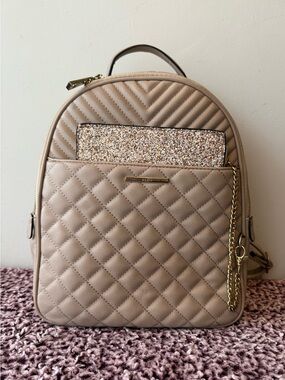 Aldo Quilted Taupe Mini Backpack with Gold Accent